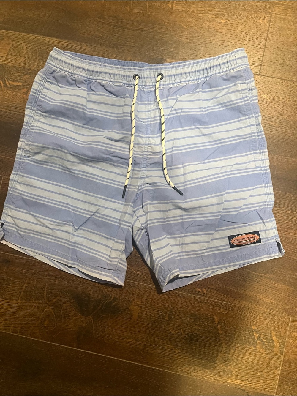 Vineyard Vines Pale Blue & White Striped Men's Swim Trunks